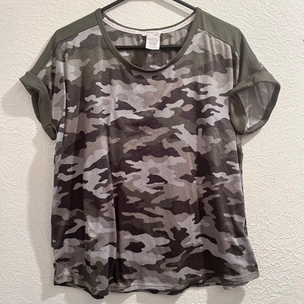 Lucky Brand Womens Green Camo Pullover Short Sleeve Shirt Size L‎